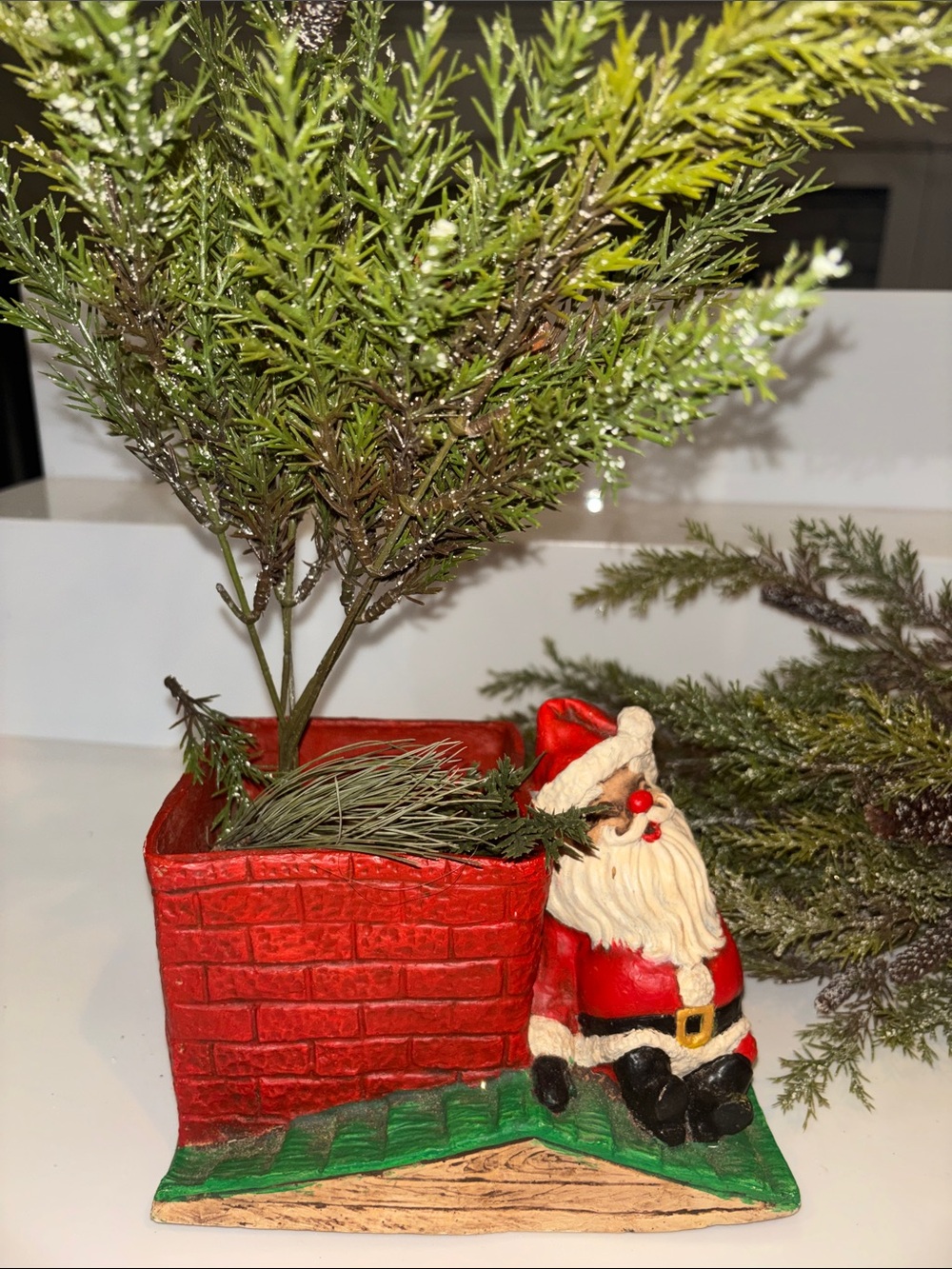 Vintage Festive Red Santa Planter Plastic Holiday Decoration
